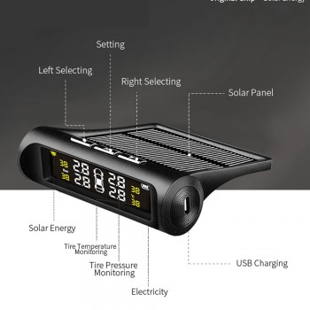 Kebidumei Solar Power Car TPMS Tyre Pressure Monitoring System charging Real-time Monitoring Tire Security Alarm Systems