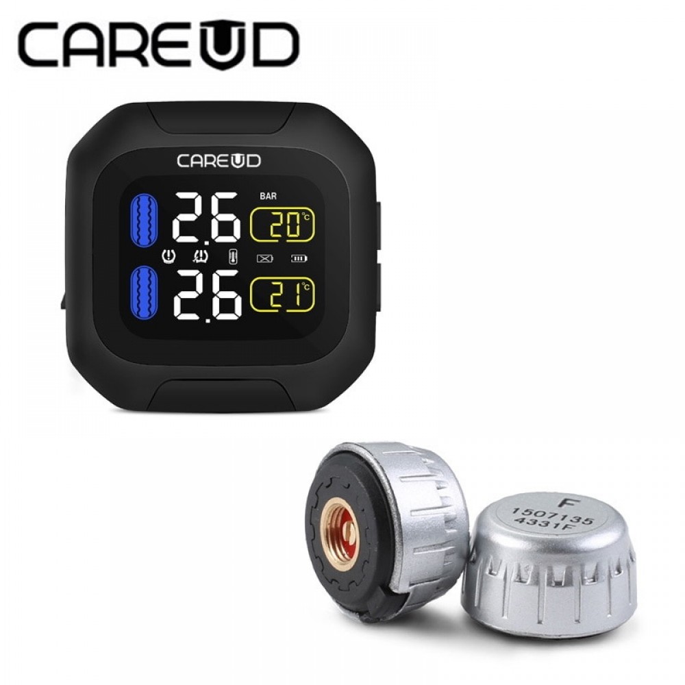 Original CAREUD Wireless Motorcycle TPMS Tire Pressure Monitoring System Motor Tyre Aotu Alarm 2 External Sensor Moto Tools