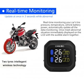 Original CAREUD Wireless Motorcycle TPMS Tire Pressure Monitoring System Motor Tyre Aotu Alarm 2 External Sensor Moto Tools