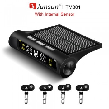 Junsun Smart Car TPMS Tyre Pressure Monitoring System Solar Power LCD  Display Wireless Auto Tire Pressure Alarm External Sensor