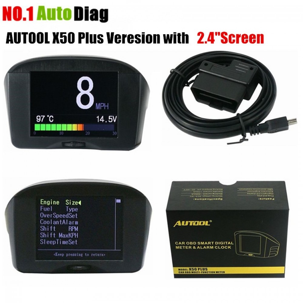 AUTOOL 2.4 Multi-Function Car OBD Smart Digital Meter amp; Alarm Fault Code Water temperature gauge voltage speed meter display