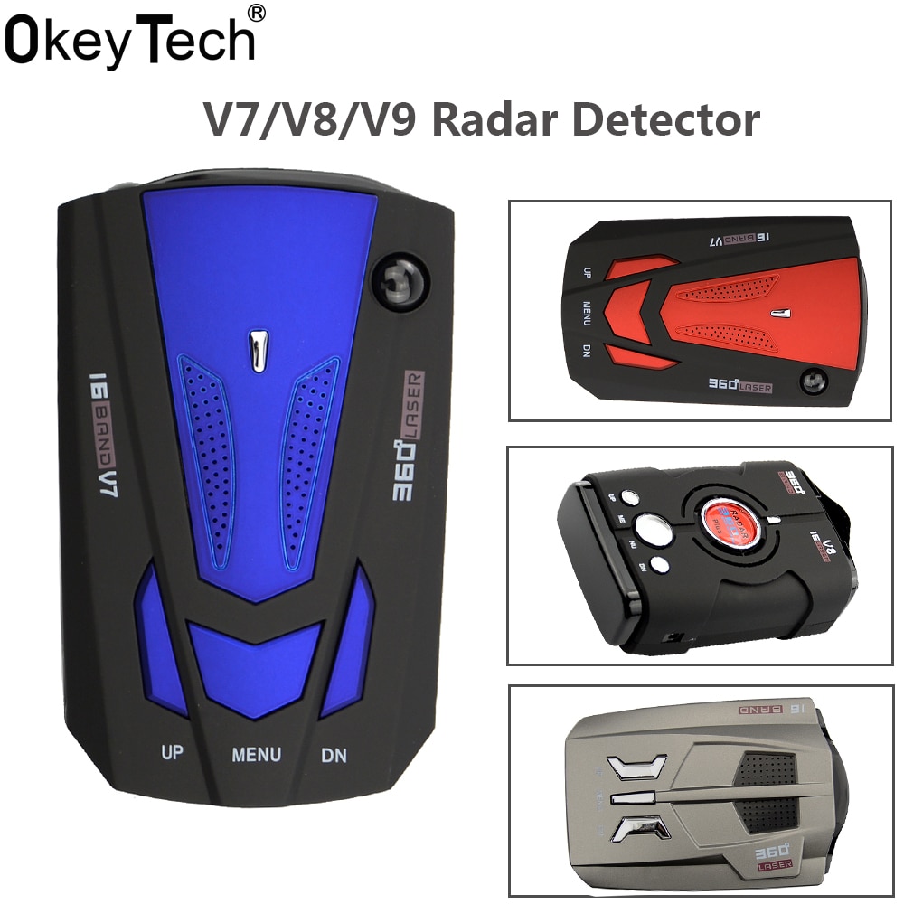 OkeyTech V9/V7/V8 Best Car 360 Degree 16 Band LED Display Anti Radar Detector Speed Voice Alert Warning for Russia / English