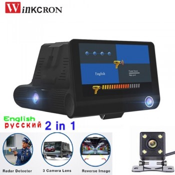 2 in 1 Car Radar Detector 4.0 DVR Camera With Russian amp; English Full HD 1080P Speedcam Anti Radar Detector Dash Cam three lens