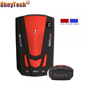 OkeyTech Car Vehicle LED Radar Detector Auto 360 Degree Anti Car Detector V7 Speed Voice Alert Warning 16 Band Control Detector
