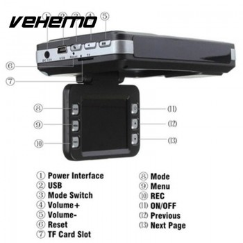 Vehemo 2 in 1 720P Car Camera Radar 360 Drgrees Car DVR Rocorder Car Speed Laser Durable G-Sensor 2.0 Inch