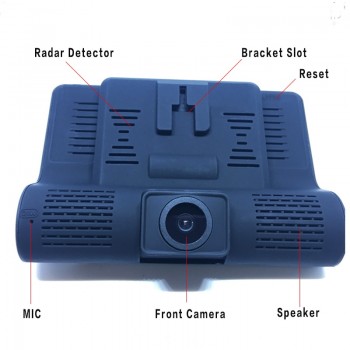 Pluseye 2 in 1 Car DVR Anti Radar detector 4.0 inch 3 lens G-sensor dash cam free shipping