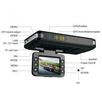 QUIDUX 3 in 1 Radar Detector  Alarm System Warning GPS Logger Tracker Car DVR Camera HD 720P Video Recorder Rusian Voice
