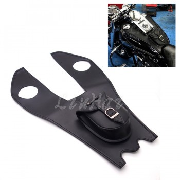 New Motorcycle Black PU Leather Dual Gas Tank Cap Bag Cover Panel Bag For Harley Touring
