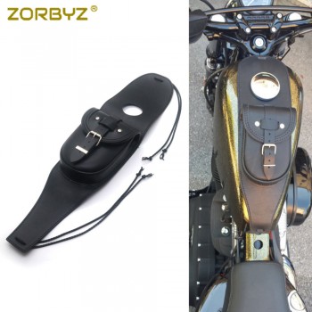 ZORBYZ Motorcycle Black Faux Leather 4.5 Gallons Tank Cap Cover Panel Bag For Harley Sportster XL883 1200