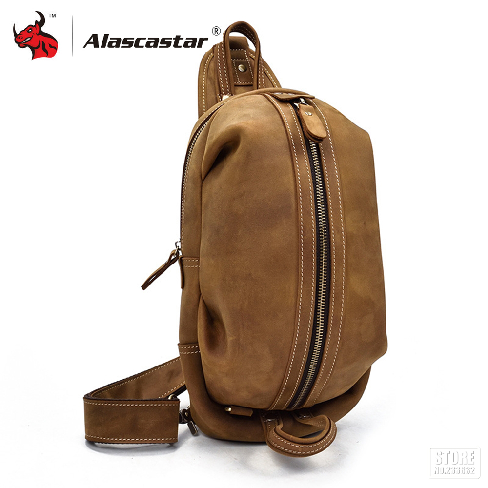 Motorcycle Bags Full Grain Cow Leather Men Chest Bag Vintage Crossbody Bags Retro Vintage Shoulder Messenger Luggage Bag