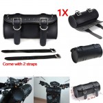 Motorcycle Black Front/Rear PU Leather Luggage Saddlebag Roll Barrel Tool Bag Pouch Universal For Harley with Mount Straps