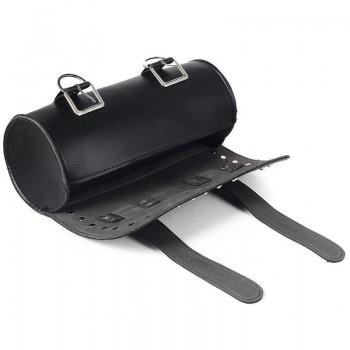 Motorcycle Black Front/Rear PU Leather Luggage Saddlebag Roll Barrel Tool Bag Pouch Universal For Harley with Mount Straps