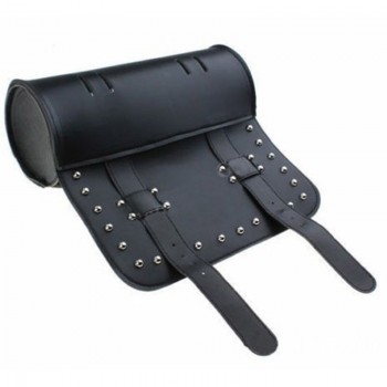 Motorcycle Black Front/Rear PU Leather Luggage Saddlebag Roll Barrel Tool Bag Pouch Universal For Harley with Mount Straps