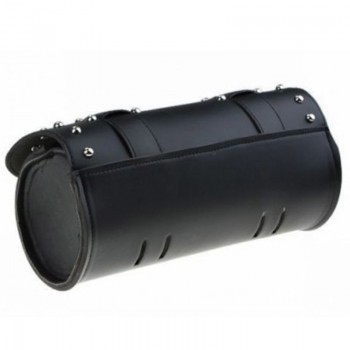Motorcycle Black Front/Rear PU Leather Luggage Saddlebag Roll Barrel Tool Bag Pouch Universal For Harley with Mount Straps