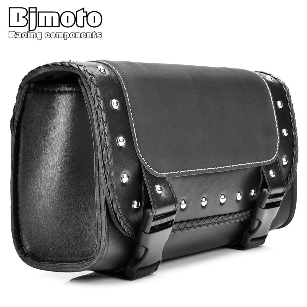 BJMOTO Black Motorcycle Saddlebag Bag PU Leather Luggage Saddle Bags For Harley Sportster Pannier Side Saddle Bag