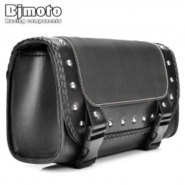 BJMOTO Black Motorcycle Saddlebag Bag PU Leather Luggage Saddle Bags For Harley Sportster Pannier Side Saddle Bag