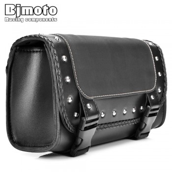 BJMOTO Black Motorcycle Saddlebag Bag PU Leather Luggage Saddle Bags For Harley Sportster Pannier Side Saddle Bag