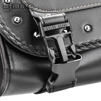 BJMOTO Black Motorcycle Saddlebag Bag PU Leather Luggage Saddle Bags For Harley Sportster Pannier Side Saddle Bag