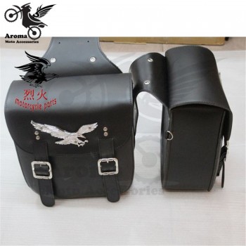 2pcs Black Leather Side tool bag motorbike luggage Bag for Harley mochila Sportster unviersal moto bag motorcycle Saddle Bags