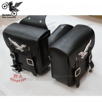 2pcs Black Leather Side tool bag motorbike luggage Bag for Harley mochila Sportster unviersal moto bag motorcycle Saddle Bags
