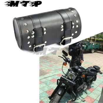 Motorcycle Saddlebag Saddle Side PU Leather Tool Bag Black For Honda Yamaha Suzuki Harley Sportster XL 1200 883 Street Cruisers
