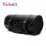 Triclicks Motorcycle Side Saddlebag PU Leather Round Barrel Tool Bag Skull Roll Saddle Bags Universal New Luggage Bag For Harley
