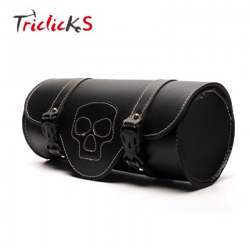 Triclicks Motorcycle Side Saddlebag PU Leather Round Barrel Tool Bag Skull Roll Saddle Bags Universal New Luggage Bag For Harley
