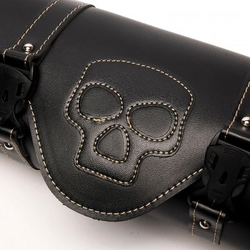 Triclicks Motorcycle Side Saddlebag PU Leather Round Barrel Tool Bag Skull Roll Saddle Bags Universal New Luggage Bag For Harley