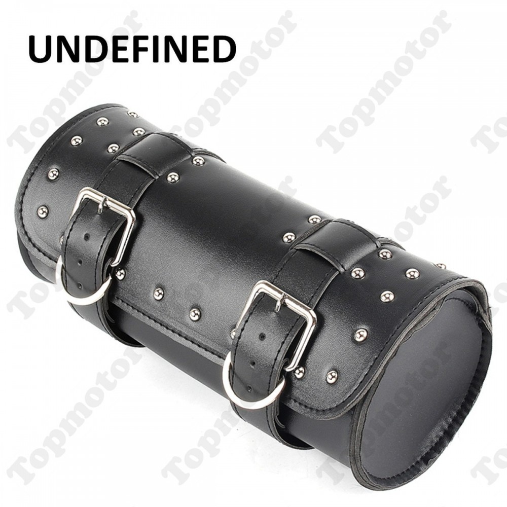 Black PU Cool Motorcycle Parts Tool Bag Luggage Handle Bar Round Barrel Storage Pouch For Bobber Chopper Universal UNDEFINED
