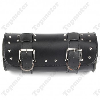 Black PU Cool Motorcycle Parts Tool Bag Luggage Handle Bar Round Barrel Storage Pouch For Bobber Chopper Universal UNDEFINED