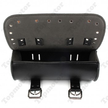 Black PU Cool Motorcycle Parts Tool Bag Luggage Handle Bar Round Barrel Storage Pouch For Bobber Chopper Universal UNDEFINED