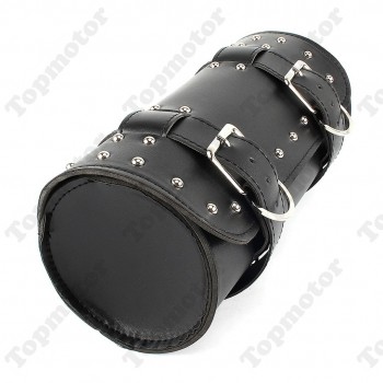 Black PU Cool Motorcycle Parts Tool Bag Luggage Handle Bar Round Barrel Storage Pouch For Bobber Chopper Universal UNDEFINED