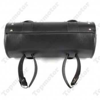 Black PU Cool Motorcycle Parts Tool Bag Luggage Handle Bar Round Barrel Storage Pouch For Bobber Chopper Universal UNDEFINED