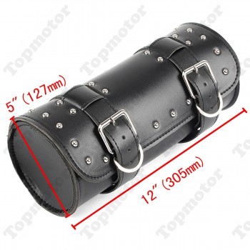 Black PU Cool Motorcycle Parts Tool Bag Luggage Handle Bar Round Barrel Storage Pouch For Bobber Chopper Universal UNDEFINED