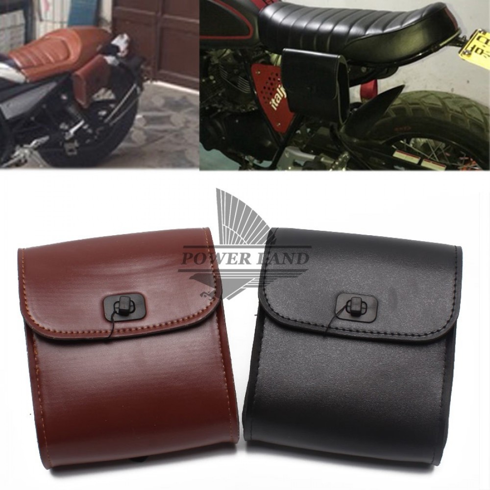 1x Black/Brown PU Leather Motorcycle Luggage Tool Side Bag Saddlebag Tool Bag Universal Fit For Harley Honda Suzuki Kawasaki