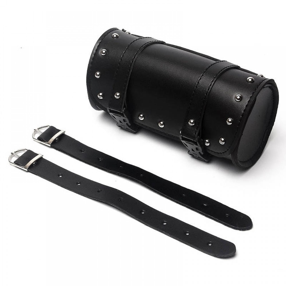 New Hot PU Leather Motorcycle Luggage Saddlebag For Harley Front Side Roll Barrel Tool Bag with With Two Mounting Straps