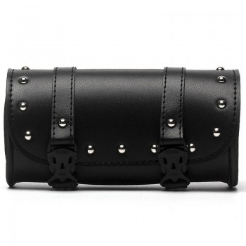 New Hot PU Leather Motorcycle Luggage Saddlebag For Harley Front Side Roll Barrel Tool Bag with With Two Mounting Straps