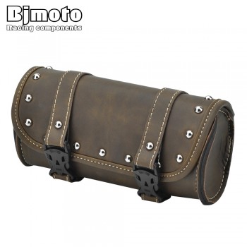 BJMOTO Universal Motorcycle Saddle Bags Fork Tool PU Leather Bag Luggage Handlebar Bag Tail Bags Roll Shape Motocross Saddlebag