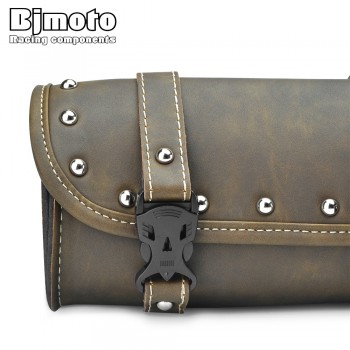 BJMOTO Universal Motorcycle Saddle Bags Fork Tool PU Leather Bag Luggage Handlebar Bag Tail Bags Roll Shape Motocross Saddlebag