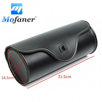 Mofaner Black Retro Motorcycle Barrel Saddlebag PU Leather Motorbike Motorcycle Storage Tool Bags Pouch For Harley-Davidson
