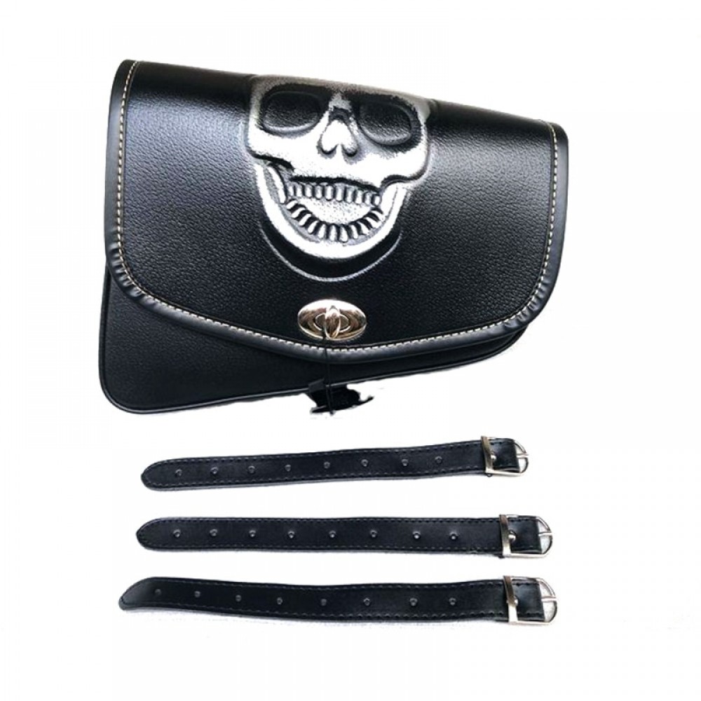 Skull Logo Black Motorcycle PU Lether Saddle Bags Swingarm Bag Tool Bags For Harley Davidson Sportster XL883 XL1200