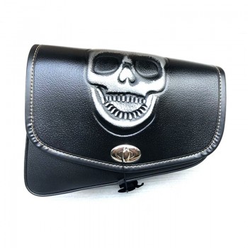 Skull Logo Black Motorcycle PU Lether Saddle Bags Swingarm Bag Tool Bags For Harley Davidson Sportster XL883 XL1200