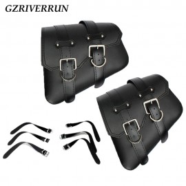 GZRIVERRUN PU Leather Saddlebag For Harley Davidson Sportster XL 883 1200 Black 2pcs Motorcycle Luggage Tool Side Bag