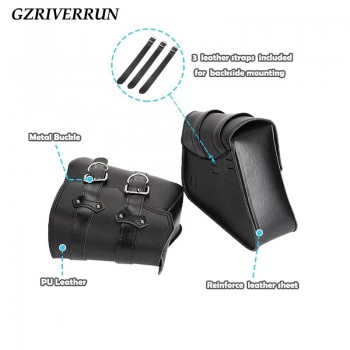 GZRIVERRUN PU Leather Saddlebag For Harley Davidson Sportster XL 883 1200 Black 2pcs Motorcycle Luggage Tool Side Bag