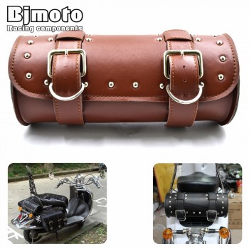 BAG-003  Motorcycle Bag Moto Saddle Bags PU Leather Barrel Side Luggage Tool Bag for Harley Chopper Bobber Cafe Racer