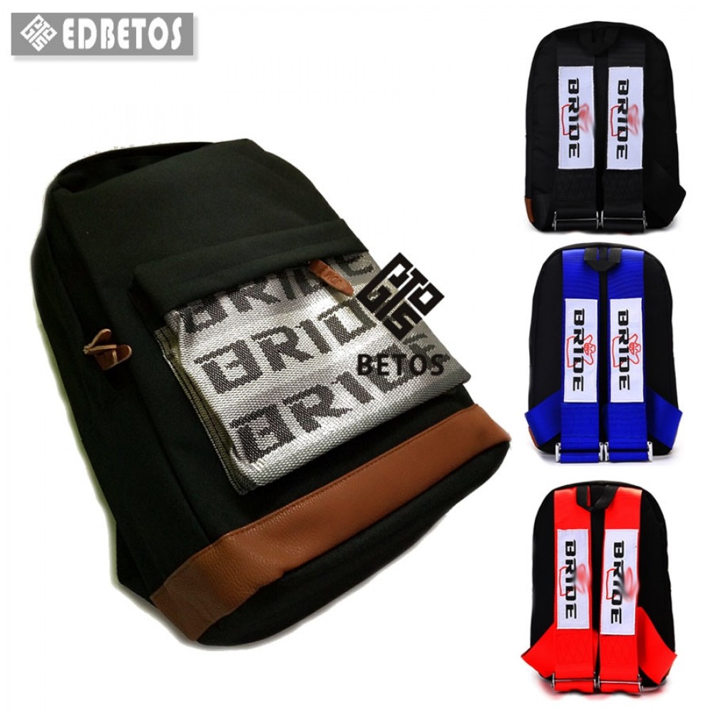 EDBETOS HOT SALE JDM Racing Style Bride Fabric Backpack Bride Seats Fabric Material Backpack (Red/Blue/Black Harness Straps)