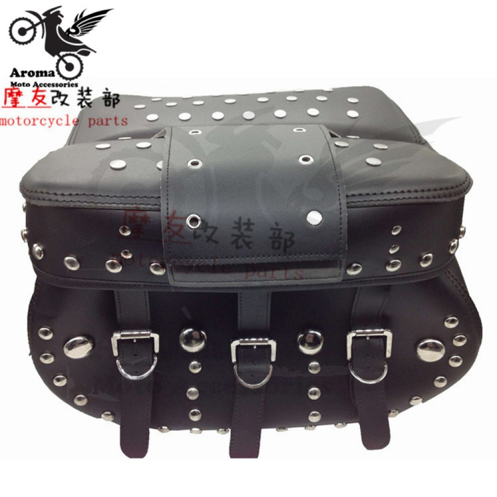 big size retro black brown part motorbike tail tool bags rivet prince cruise moto luggage bag for harley motorcycle Saddle Bags