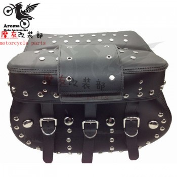 big size retro black brown part motorbike tail tool bags rivet prince cruise moto luggage bag for harley motorcycle Saddle Bags