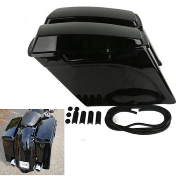 TCMT Vivid Black 5 Stretched Extended Hard Saddlebags Trunk For Harley Touring FLH FLT 93-13 Road King Electra Street Glide