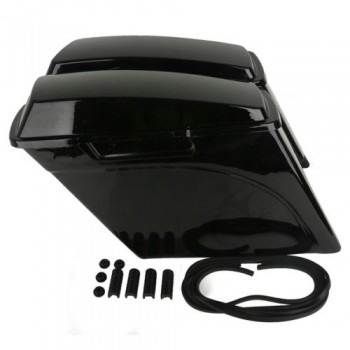 TCMT Vivid Black 5 Stretched Extended Hard Saddlebags Trunk For Harley Touring FLH FLT 93-13 Road King Electra Street Glide